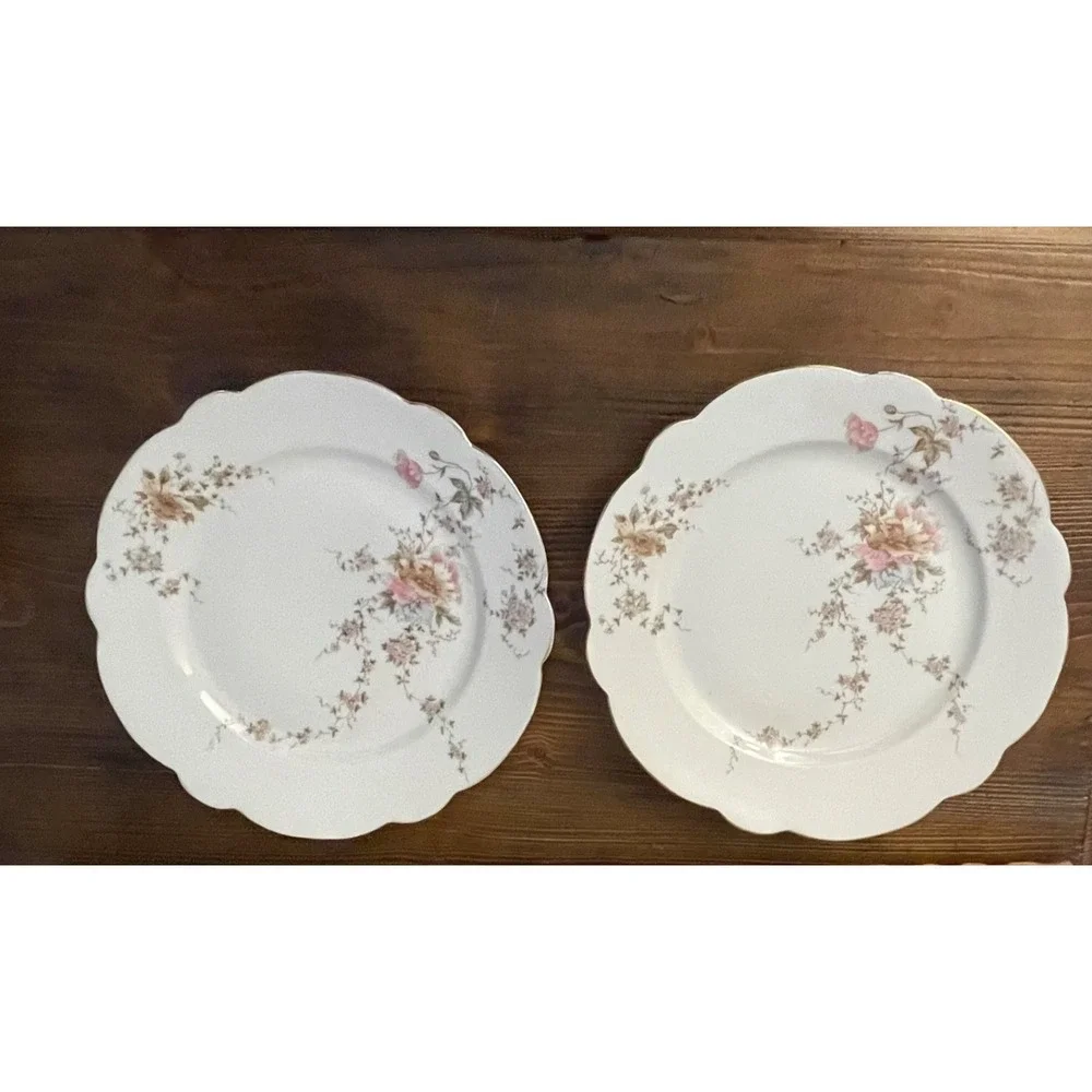 Lot of 6 Antique Haviland Limoges Plates Pink Rose Scalloped Gold Rim France